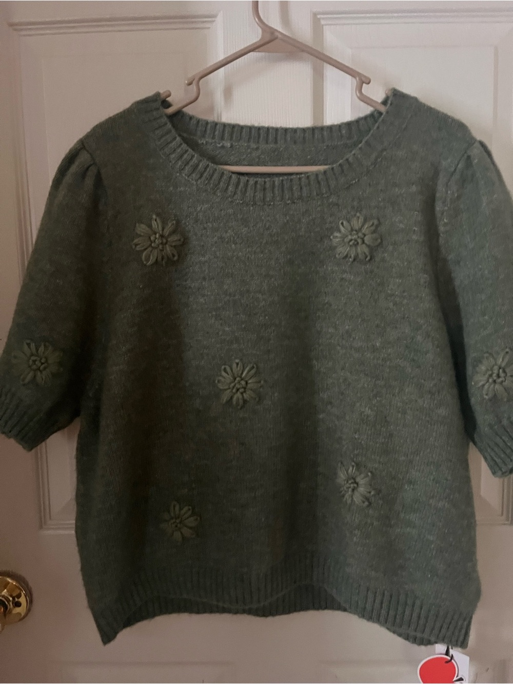 Cider Sage Green Floral Appliqué Scoop Neck Sweater